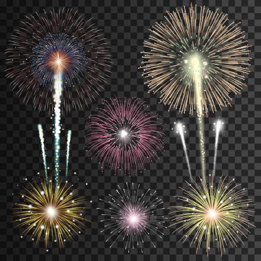 İzole gerçekçi vektör fireworks küme