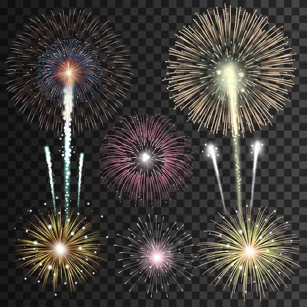 Conjunto de fuegos artificiales vectoriales realistas aislados — Vector de stock