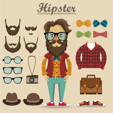 Hipster karakter ve yenilikçi öğeleri, öğeleri, moda, illüstrasyon vektör