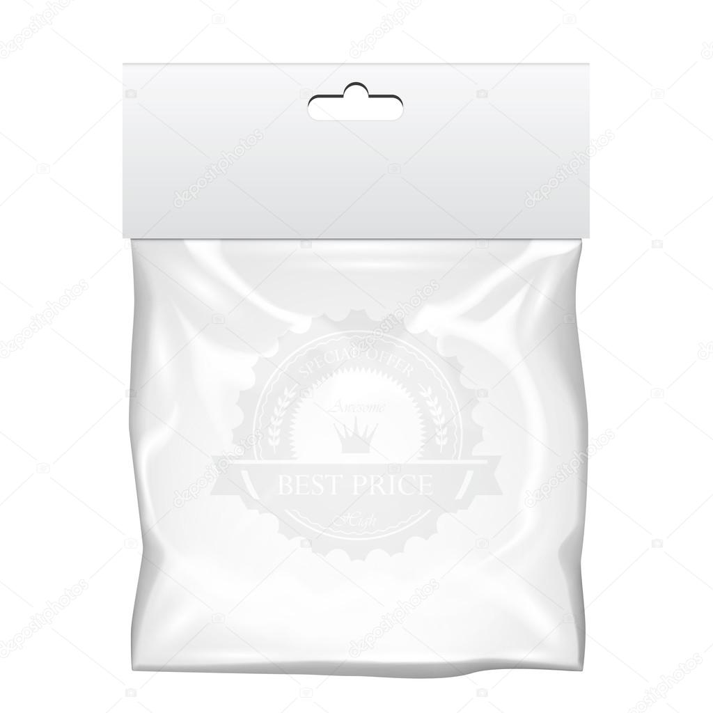 Plastic pocket bag mock up. Transparent template. Vector Illustration