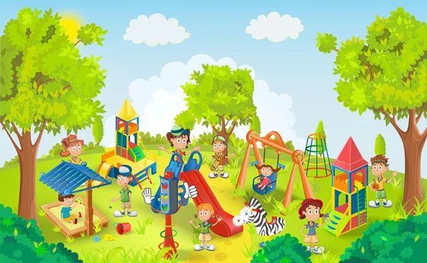 Kinderen spelen in de park vectorillustratie — Stockvector