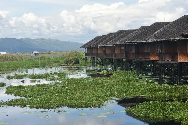 Wooden Cottage Houses Inle Lanke Myanmar Burma — Stock Photo, Image