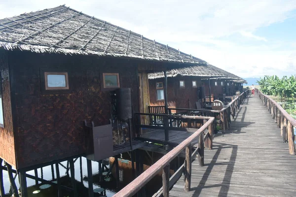 Les Maisons Bois Bord Lac Inle Myanmar Birma — Photo