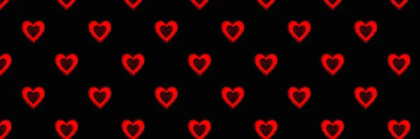 黒の背景に赤の心のシームレスなパターン 休日のプリント ファブリック包装紙 ストック画像