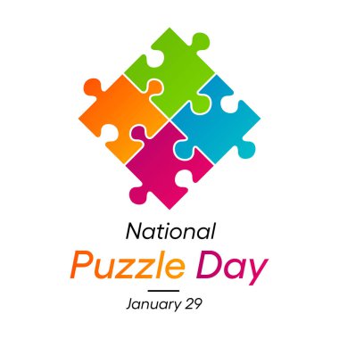 Her yıl 29 Ocak 'ta düzenlenen Ulusal Bulmaca Günü temalı vektör illüstrasyonu.
