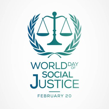 Dünya Sosyal Adalet Günü, yoksulluk, cinsiyet eşitliği gibi sorunlarla başa çıkma çabalarını da içeren sosyal adaletin desteklenmesi gereğinin tanındığı uluslararası bir gündür. Vektör illüstrasyonu.