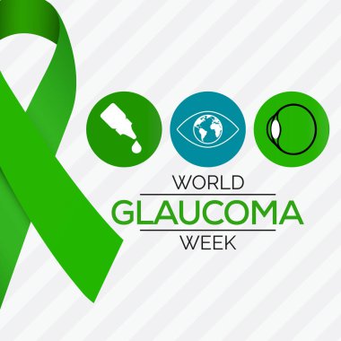 Her yıl Mart ayında gözlemlenen Glaukoma Farkındalığı Haftası konulu vektör illüstrasyonu, gözü beyine bağlayan optik sinirlerin hasar gördüğü yaygın bir göz durumudur..