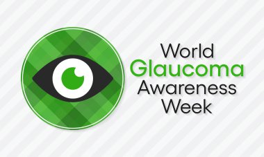 Her yıl Mart ayında gözlemlenen Glaukoma Farkındalığı Haftası konulu vektör illüstrasyonu, gözü beyine bağlayan optik sinirlerin hasar gördüğü yaygın bir göz durumudur..