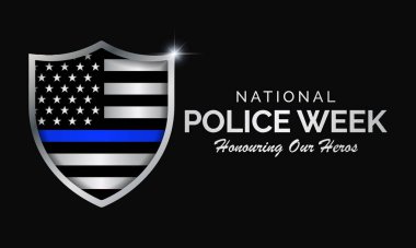 Ulusal Polis Haftası (NPW), Amerika Birleşik Devletleri 'nde her yıl Mayıs ayında görev sırasında ölen ya da sakatlanan yerel, devlet ve federal memurlara saygılarını sunan bir hafta. vektör sanatı