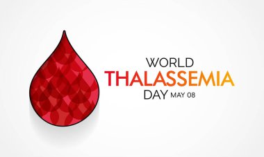 Dünya Thalassemia Günü her yıl 8 Mayıs 'ta Thalassemia kurbanlarını anmak ve hastalıkla mücadele edenleri cesaretlendirmek amacıyla kutlanır. Vektör illüstrasyonu.