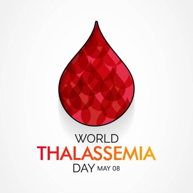 Dünya Thalassemia Günü her yıl 8 Mayıs 'ta Thalassemia kurbanlarını anmak ve hastalıkla mücadele edenleri cesaretlendirmek amacıyla kutlanır. Vektör illüstrasyonu.