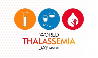 Dünya Thalassemia Günü her yıl 8 Mayıs 'ta Thalassemia kurbanlarını anmak ve hastalıkla mücadele edenleri cesaretlendirmek amacıyla kutlanır. Vektör illüstrasyonu.