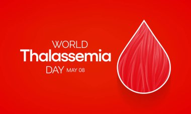 Dünya Thalassemia Günü her yıl 8 Mayıs 'ta Thalassemia kurbanlarını anmak ve hastalıkla mücadele edenleri cesaretlendirmek amacıyla kutlanır. Vektör illüstrasyonu.