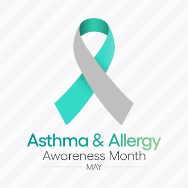 Astım ve alerji farkındalığı ayına ilişkin vektör illüstrasyonu her yıl Mayıs ayında gözlemlenir. Alerji sezonunda nefes almakta güçlük çeken insanlar alerjik astım olabilir..