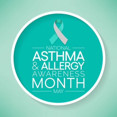 Astım ve alerji farkındalığı ayına ilişkin vektör illüstrasyonu her yıl Mayıs ayında gözlemlenir. Alerji sezonunda nefes almakta güçlük çeken insanlar alerjik astım olabilir..