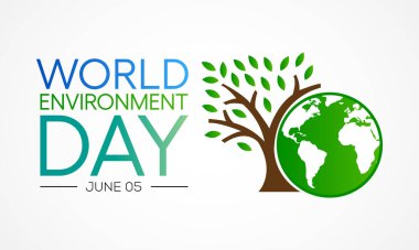 Dünya Çevre Günü her yıl 5 Haziran 'da gözlemlenmekte ve deniz kirliliğinden, insan nüfusunun fazlalığından kaynaklanan çevre sorunlarına yönelik farkındalığı artırmak için bir sancak gemisi kampanyası olmuştur. vektör sanatı.