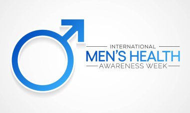 Erkekler sağlık haftası her yıl Haziran ayında gözlemlenmekte olup, erkekler için sağlık hizmetleri hakkındaki farkındalığı artırmak ve çocukları sağlıklı yaşam kararlarını uygulamaya ve uygulamaya teşvik etmeye odaklanmak için kullanılmaktadır. Vektör sanatı.