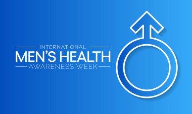 Erkekler sağlık haftası her yıl Haziran ayında gözlemlenmekte olup, erkekler için sağlık hizmetleri hakkındaki farkındalığı artırmak ve çocukları sağlıklı yaşam kararlarını uygulamaya ve uygulamaya teşvik etmeye odaklanmak için kullanılmaktadır. Vektör sanatı.