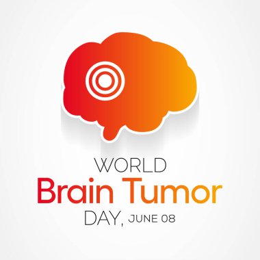 Dünya Beyin Tümörü Günü her yıl 8 Haziran 'da kutlanır. Beyinde tümör adı verilen kitleler oluşturan hücrelerin aşırı büyümesidir. Vücudun çalışma şeklini bozabilirler. Vektör illüstrasyonu.