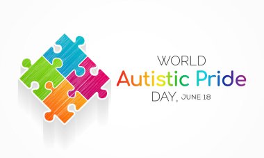 Otistik Onur Günü, her yıl 18 Haziran 'da otistik insanlar için düzenlenen bir gurur kutlamasıdır. Vektör illüstrasyonu.