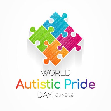 Otistik Onur Günü, her yıl 18 Haziran 'da otistik insanlar için düzenlenen bir gurur kutlamasıdır. Vektör illüstrasyonu.