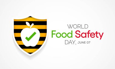 Dünya Gıda Güvenliği Günü (WFSD) her yıl 7 Haziran 'da kutlanır, gıda risklerini önlemek, tespit etmek ve yönetmek amacıyla dikkat çekmeyi ve harekete geçmeyi amaçlar. Vektör illüstrasyonu.