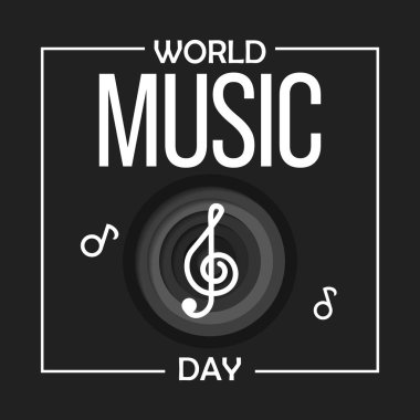 Dünya Müzik Günü her yıl Haziran ayında kutlanır. Melodi, ahenk, ahenk, ritim ve ahenk elementleri vasıtasıyla bir kompozisyon üretmek için seslerin zamanında düzenlenmesi sanatıdır. Vektör illüstrasyonu.