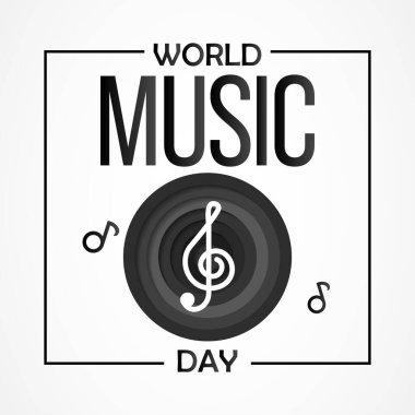 Dünya Müzik Günü her yıl Haziran ayında kutlanır. Melodi, ahenk, ahenk, ritim ve ahenk elementleri vasıtasıyla bir kompozisyon üretmek için seslerin zamanında düzenlenmesi sanatıdır. Vektör illüstrasyonu.