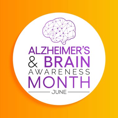 Her yıl Haziran ayında Alzheimer ve Beyin Bilinci ayı gözlemlenir. Hafızayı ve düşünme becerilerini yavaş yavaş yok eden geri dönüşü olmayan ilerleyen bir beyin hastalığıdır. Vektör illüstrasyonu.