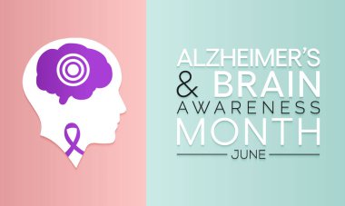 Her yıl Haziran ayında Alzheimer ve Beyin Bilinci ayı gözlemlenir. Hafızayı ve düşünme becerilerini yavaş yavaş yok eden geri dönüşü olmayan ilerleyen bir beyin hastalığıdır. Vektör illüstrasyonu.