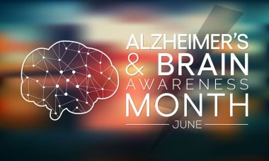 Her yıl Haziran ayında Alzheimer ve Beyin Bilinci ayı gözlemlenir. Hafızayı ve düşünme becerilerini yavaş yavaş yok eden geri dönüşü olmayan ilerleyen bir beyin hastalığıdır. Vektör illüstrasyonu.