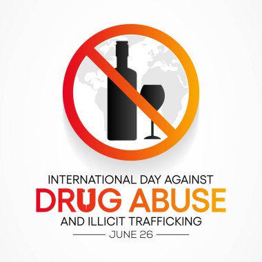 Uyuşturucu kullanımı ve yasadışı ticarete karşı uluslararası gün her yıl 26 Haziran 'da izlenmektedir. Vektör illüstrasyonu.
