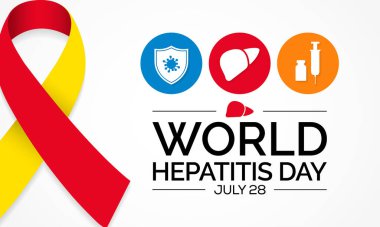 Dünya Hepatit Günü her yıl 28 Temmuz 'da gözlemlenir, karaciğer iltihaplandığında veya hasar gördüğünde, işlevi etkilenebilir ve bazı tıbbi durumlar hepatite neden olabilir. Vektör illüstrasyonu.