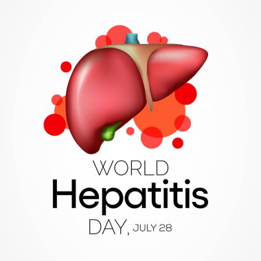 Dünya Hepatit Günü her yıl 28 Temmuz 'da gözlemlenir, karaciğer iltihaplandığında veya hasar gördüğünde, işlevi etkilenebilir ve bazı tıbbi durumlar hepatite neden olabilir. Vektör illüstrasyonu.