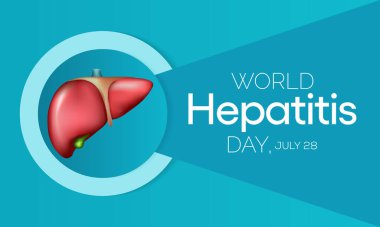 Dünya Hepatit Günü her yıl 28 Temmuz 'da gözlemlenir, karaciğer iltihaplandığında veya hasar gördüğünde, işlevi etkilenebilir ve bazı tıbbi durumlar hepatite neden olabilir. Vektör illüstrasyonu.