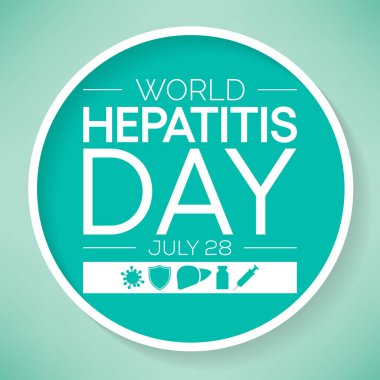 Dünya Hepatit Günü her yıl 28 Temmuz 'da gözlemlenir, karaciğer iltihaplandığında veya hasar gördüğünde, işlevi etkilenebilir ve bazı tıbbi durumlar hepatite neden olabilir. Vektör illüstrasyonu.