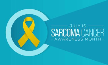 Sarkoma kanseri farkındalığı her yıl Temmuz ayında gözlemlenir, bu kanser türü kemik veya vücudun yumuşak dokularında, kıkırdak, yağ ve kas dahil olmak üzere başlar. Vektör illüstrasyonu.