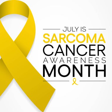 Sarkoma kanseri farkındalığı her yıl Temmuz ayında gözlemlenir, bu kanser türü kemik veya vücudun yumuşak dokularında, kıkırdak, yağ ve kas dahil olmak üzere başlar. Vektör illüstrasyonu.