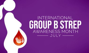 B Grubu Streptococcus farkındalık ayı her yıl Temmuz ayında gözlemlenmektedir, bunlar vücutta doğal olarak ortaya çıkan ve giden bakterilerdir. Çoğu zaman bakteriler zararlı değildir. Vektör illüstrasyonu.