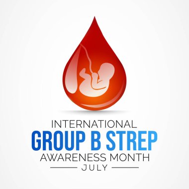 B Grubu Streptococcus farkındalık ayı her yıl Temmuz ayında gözlemlenmektedir, bunlar vücutta doğal olarak ortaya çıkan ve giden bakterilerdir. Çoğu zaman bakteriler zararlı değildir. Vektör illüstrasyonu.