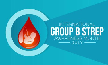 B Grubu Streptococcus farkındalık ayı her yıl Temmuz ayında gözlemlenmektedir, bunlar vücutta doğal olarak ortaya çıkan ve giden bakterilerdir. Çoğu zaman bakteriler zararlı değildir. Vektör illüstrasyonu.