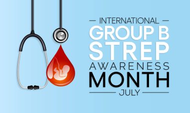 B Grubu Streptococcus farkındalık ayı her yıl Temmuz ayında gözlemlenmektedir, bunlar vücutta doğal olarak ortaya çıkan ve giden bakterilerdir. Çoğu zaman bakteriler zararlı değildir. Vektör illüstrasyonu.