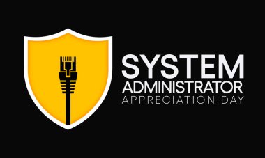 Sistem yöneticisi takdir günü Temmuz ayında her yıl gözlemlenmektedir, Sysadmin bilgisayar sistemlerinin bakımı, yapılandırılması ve güvenilir işletilmesinden sorumlu bir kişidir. Vektör sanatı.