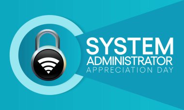 Sistem yöneticisi takdir günü Temmuz ayında her yıl gözlemlenmektedir, Sysadmin bilgisayar sistemlerinin bakımı, yapılandırılması ve güvenilir işletilmesinden sorumlu bir kişidir. Vektör sanatı.