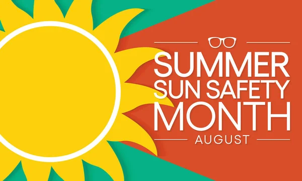 每年8月都会庆祝夏季太阳安全月 以了解紫外线照射的一些破坏性影响 以及在夏季保护人们的贴士 — 图库矢量图片