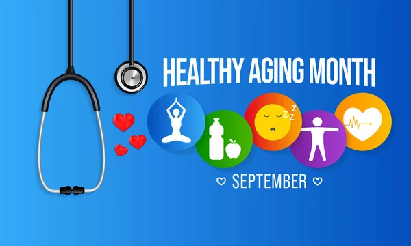 Mes Del Envejecimiento Saludable Observa Cada Año Septiembre Que Atención — Vector de stock