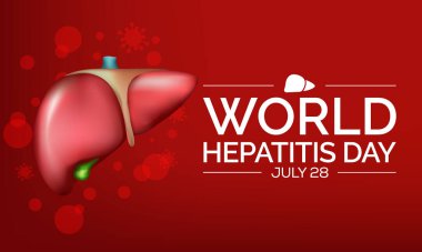 Dünya Hepatit Günü her yıl 28 Temmuz 'da gözlemlenir, karaciğer iltihaplandığında veya hasar gördüğünde, işlevi etkilenebilir ve bazı tıbbi durumlar hepatite neden olabilir. Vektör illüstrasyonu.