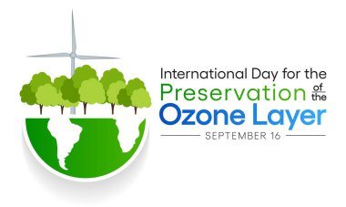 Dünya Ozon Günü, her yıl 16 Eylül 'de Ozon Katmanı' nın tükenmesi ve korunması için olası çözümler bulunması konusunda insanlar arasında farkındalık yaratmak amacıyla kutlanır. Vektör illüstrasyonu