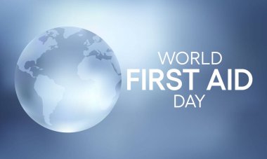 Eylül ayında her yıl Dünya İlk Yardım Günü gözlemlenir ve reşit olmayan ya da ciddi bir hastalık ya da yaralanma geçiren herkese ilk ve en kısa sürede yapılan yardımdır. Vektör illüstrasyonu