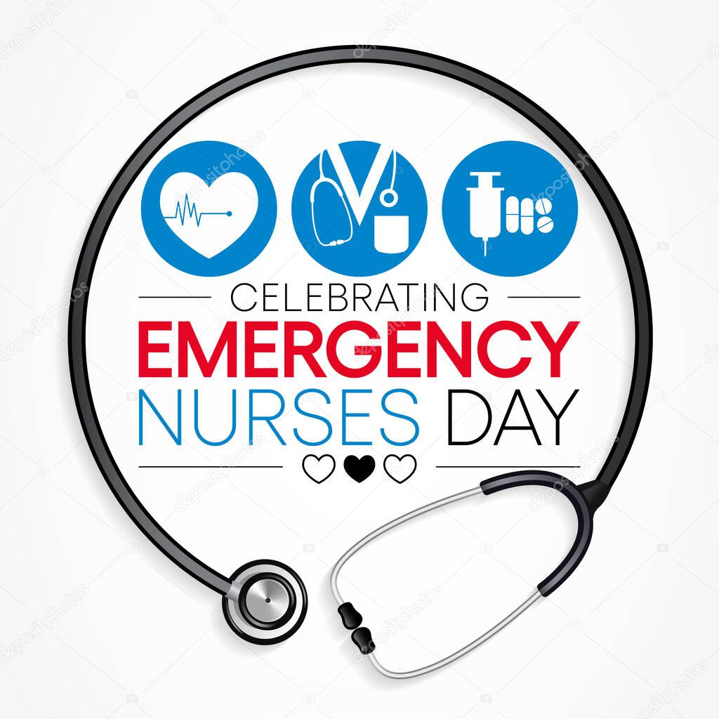 Emergency Nurses day is observed every year in October, ER nurses treat patients who are suffering from trauma, injury or severe medical conditions and require urgent treatment. Vector illustration